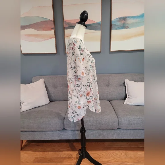 Loft floral blouse short sleeve high low XL - Picture 2 of 8